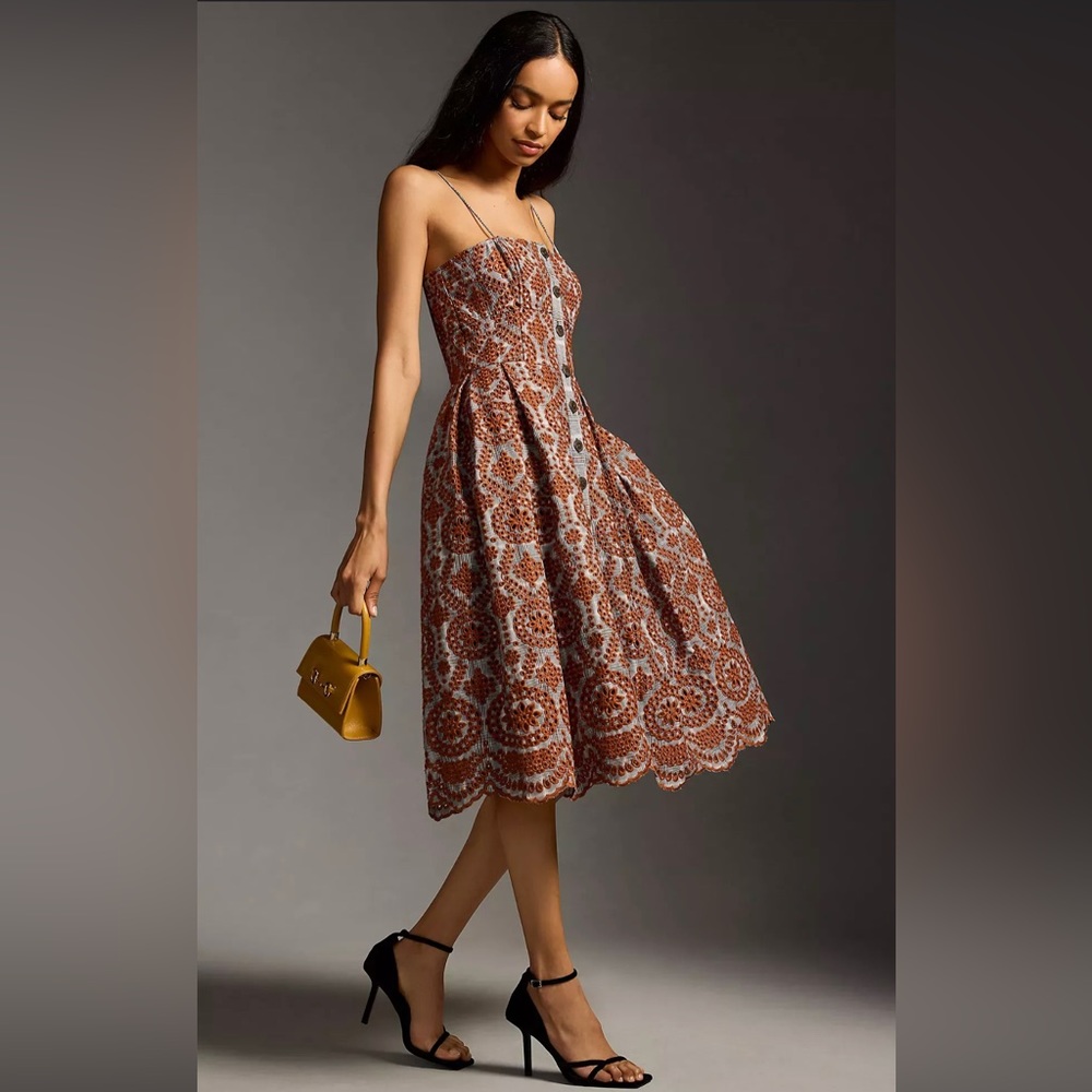 Anthropologie Brown and White Patterned Dress